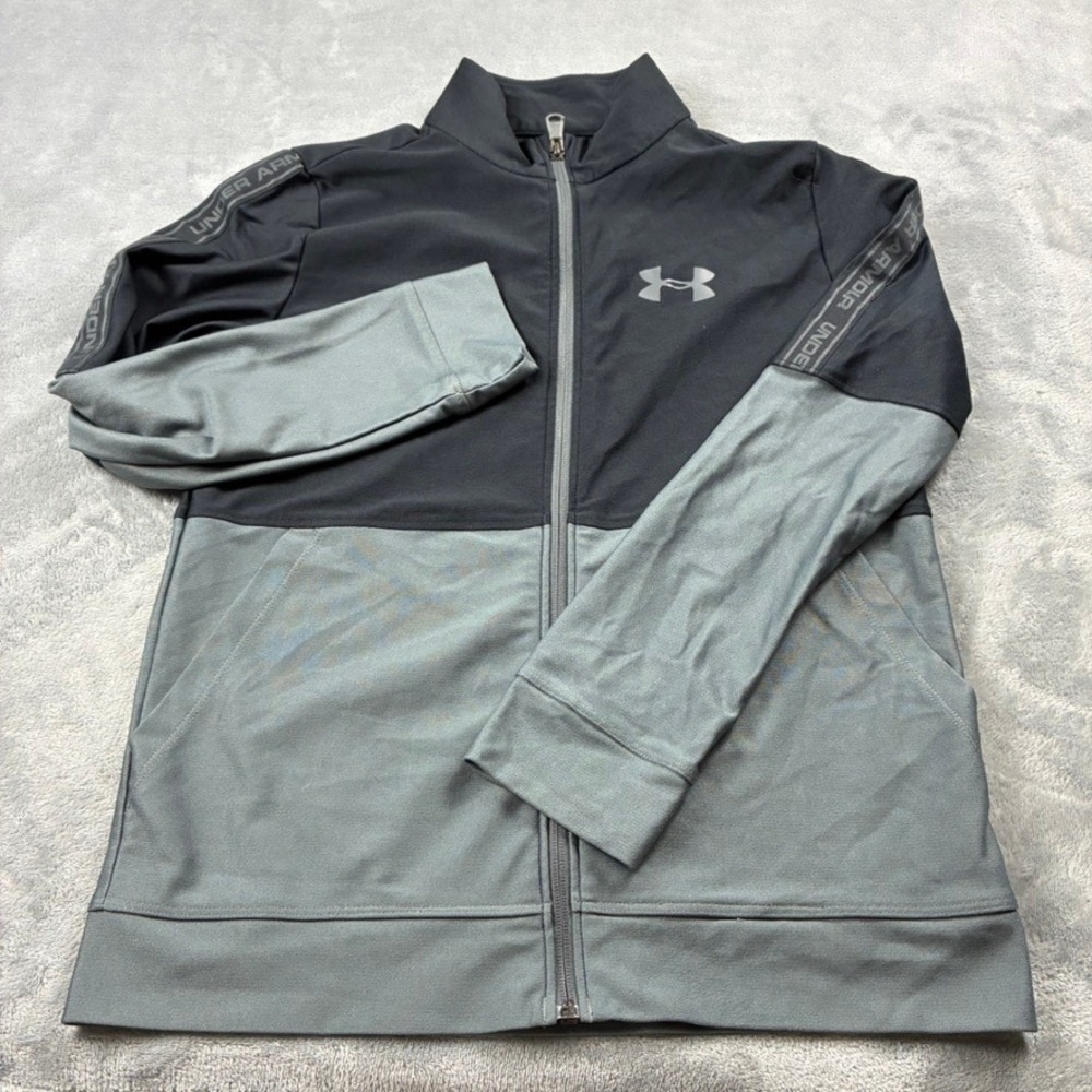 Under Armour Boys HeatGear Full Zip Track Jacket Black Grey Youth Large YLG